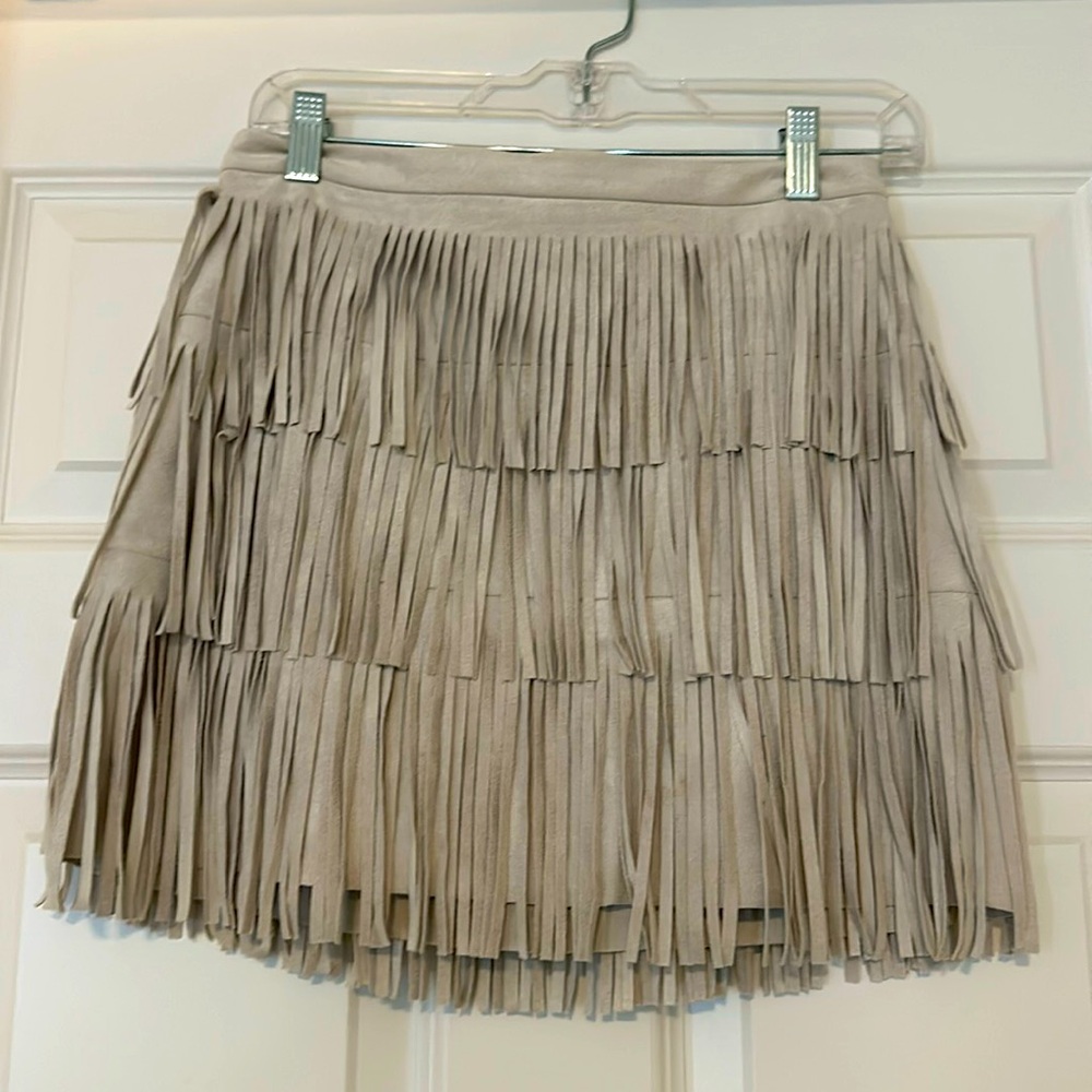 BCBGMaxAzria Tan Fringe Mini Skirt
